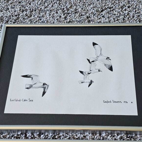 Gaylord Stevens Nautical Pen & Ink Prints Framed Art Seagull Ship Set 1975 1976 - Picture 4 of 9